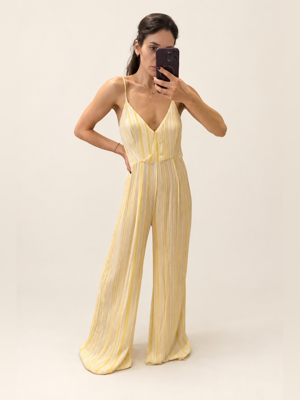Re:named Yellow & White Striped Gauze Wide Leg Jumpsuit